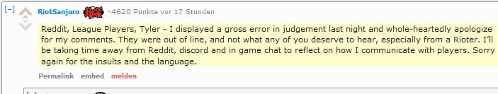 League of Legends Entschuldigung